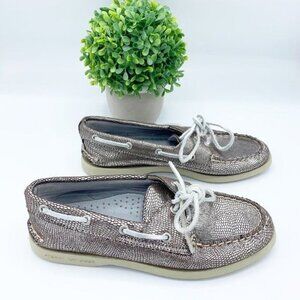 SPERRY TOP-SIDER SILVER METALLIC SNAKE LEATHER BOAT SHOE 5.5M